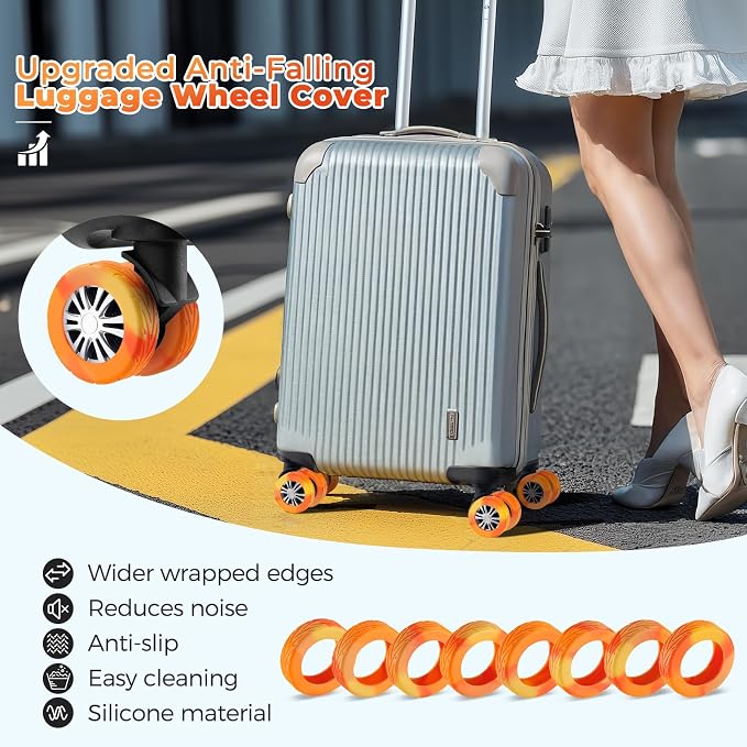 8Pcs Luggage Wheel Covers, Travel Accessories (Gradient Warm Orange) | Wear-resistant & anti-noise silicone covers. Fits 2-2.4" wheels. Protects suitcase wheels. Travel essential for suitcases
