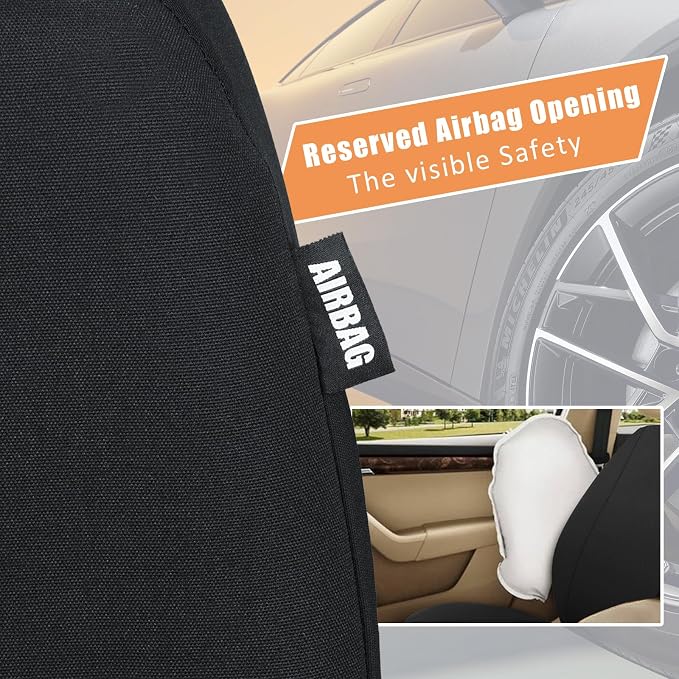 Champlus Car Seat Covers, Canvas Seat Protectors for Two Front Seats, Universal Fits Sedan Cars, SUVs, Trucks, and Mini Vans, Airbag Compatible, Quick Install, Set of 2, Black