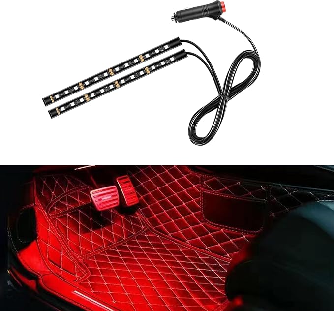 Car LED Strip Light, 24 LED 12V Cigarette Lighter Port, Red | RGB Neon Auto Interior Atmosphere Lights, Under Dash Ambient Night Light, Universal Decorative Lamp Accessory for Car Truck