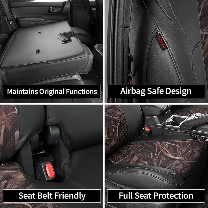 EKR Tacoma Seat Covers Custom Fit for Toyota Tacoma 2016 2017 2018 2019 2020 2021 2022 2023 Double Cab/Crew Cab -Truck Seat Covers for Car Full Set,Faux Leather(Black/Reed Camo)
