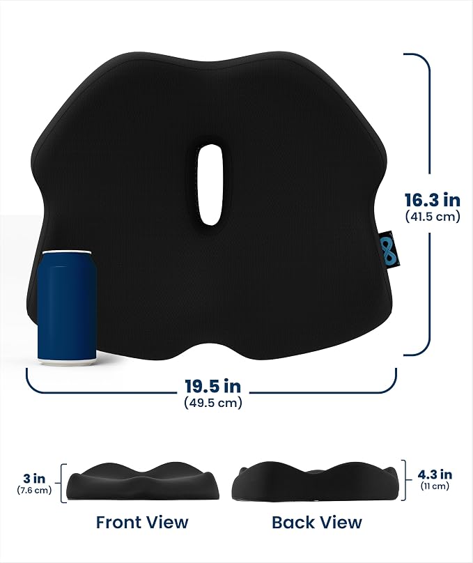 Everlasting Comfort Doctor Recommended Memory Foam Seat Cushion for Office Chairs & Car - Ergonomic Office Desk Accessories - Cushions for Tailbone Pain Relief, Sciatica (Dark Gray, Large)