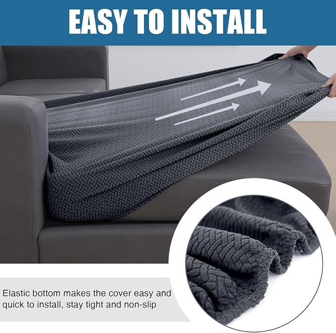 Smiry Waterproof Couch Cushion Covers, Stretch Jacquard Sectional Couch Covers, L Shape Chaise Lounge Sofa Slipcover, Washable Elastic Furniture Protector for Pets, Kid (XL-Chaise Cover, Dark Grey)