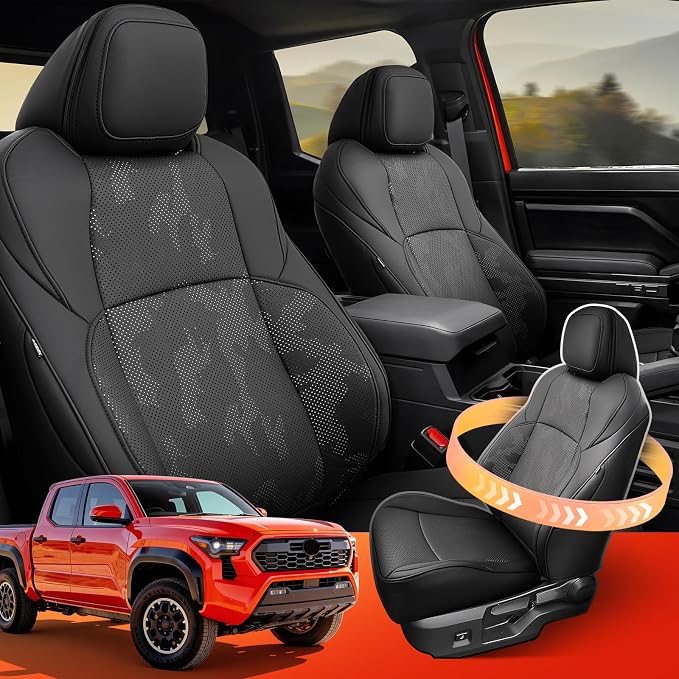 DiffCar® Seat Covers for Toyota Tacoma 2026 2025 2024 Double Cab(Gas Only), Full Set Faux Nappa Leather Truck Accessories for Tacoma 4th Gen, Car Seat Protectors Custom Fit for Tacoma Seat, Black Camo