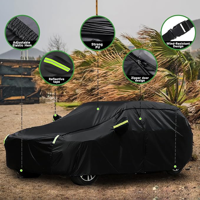 SUV Car Cover Waterproof All Weather for Automobiles, Outdoor Heavy Duty Full Exterior SUV Covers (Length: 193"-208")