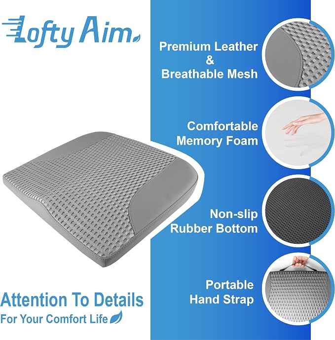 Lofty Aim Car Seat Cushion, Car Seat Pillow, Automotive Cushion | Memory Foam Car Seat Cushion for Long Driving, Butt Pillow for Pain Relief, Driver Seat Cushion for Car, Office, Dark Gray