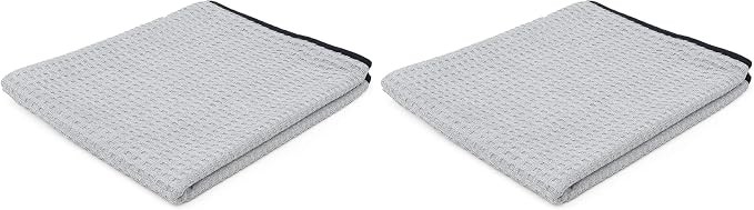 The Rag Company - The Big One - Waffle-Weave Microfiber Drying Towel; Super Absorbent for Car Washes, Detailing, and More; Buttersoft Suede Edges; Scratch-Free, 450GSM, 25in x 40in, Grey (Pack of 2)