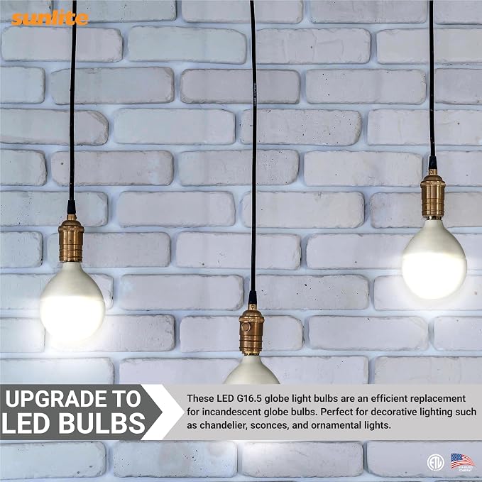 Sunlite G16.5 Light Bulb LED, 7 Watts (60W Equiv.), 500 Lumens, Dimmable, Type G Globe Shape E12 Candelabra Base, Short Bulbs, Vanity Mirror Bulbs, 4000K Cool White, Frosted, 6 Count