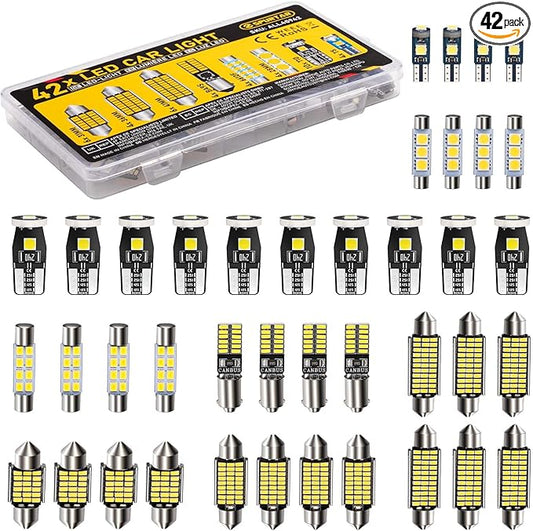 Spurtar 42PCS Interior Car Lights Superior Brightness White Dome Map Tail Cab Lights Bulb Kit Set T5 T10 28mm 31mm 36mm 41mm BA9S 6612F 194 LED Bulb for Trunk Cargo Door Courtesy License Plate Light