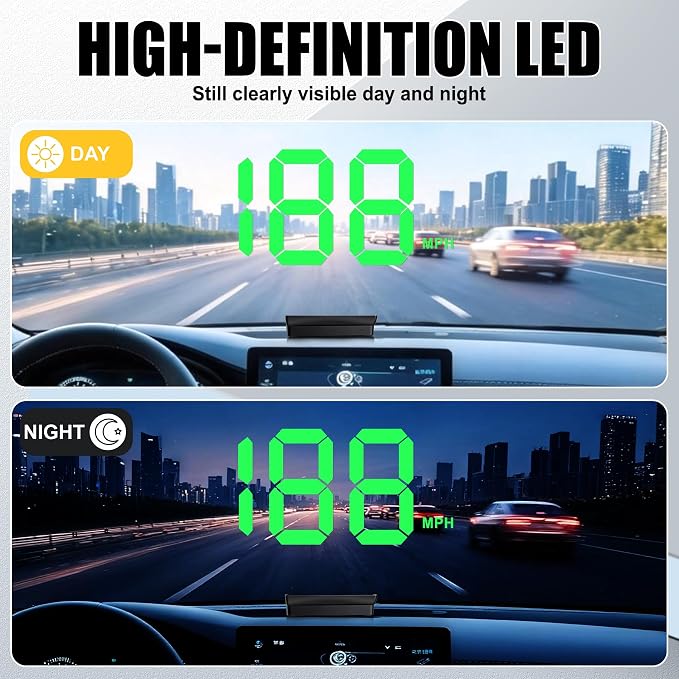 SINGARO Heads up Display for Cars, USB Plug Digital GPS HUD Speedometer with HD Large Font, Universal Mile HUD Head up Speed Displays, Car Interior Accessories for Women and Man(Green)