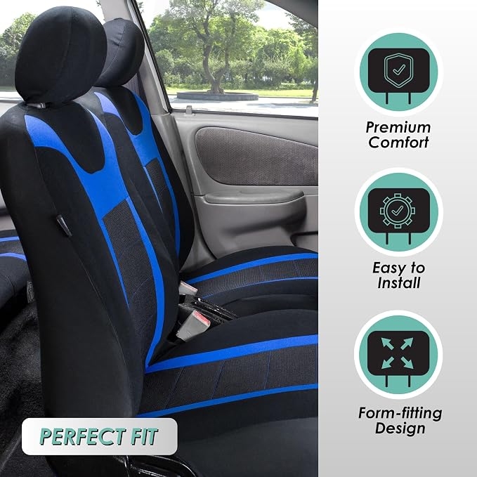 FH Group Car Seat Covers Sports Seat Covers Front Seats Only, Airbag Compatible Blue Black Automotive Seat Cover Combo Small Car Seat Cover Design Universal Fit Interior Accessories Cars Trucks SUVs