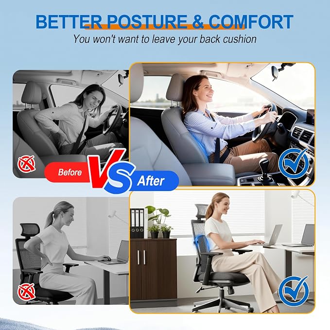 Allaboutsla Lumbar Support Pillow for Car, Car Seat Back Support | Memory Foam Car Lumbar Pillow, Back Support for Pain Relief, Dual Adjustable Straps, Back Cushion for Car Office Chair, Black