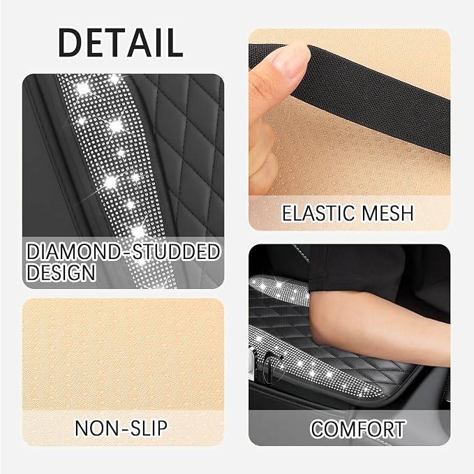 IHOTDER Bling Rhinestones Center Console Covers for Cars,Upgraded Arm Rest Cover for Car with Side Storage Pocket for Car Seat Organizer,Middle Console Cover Stylish Car Decoration (Bling Silver)