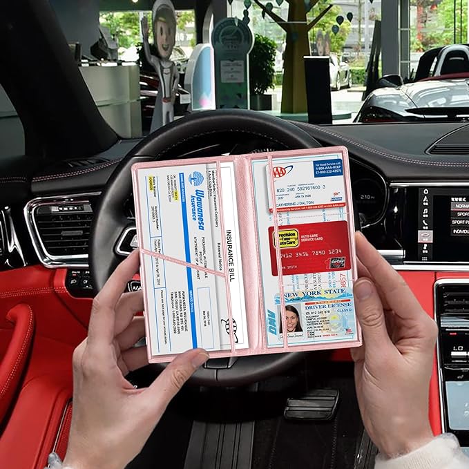 TOURSUIT Car Registration & Insurance Card Holder, Rose Gold | Vehicle License Document Organizer, Glove Box Compartment, Interior Car Accessories, For Women Men