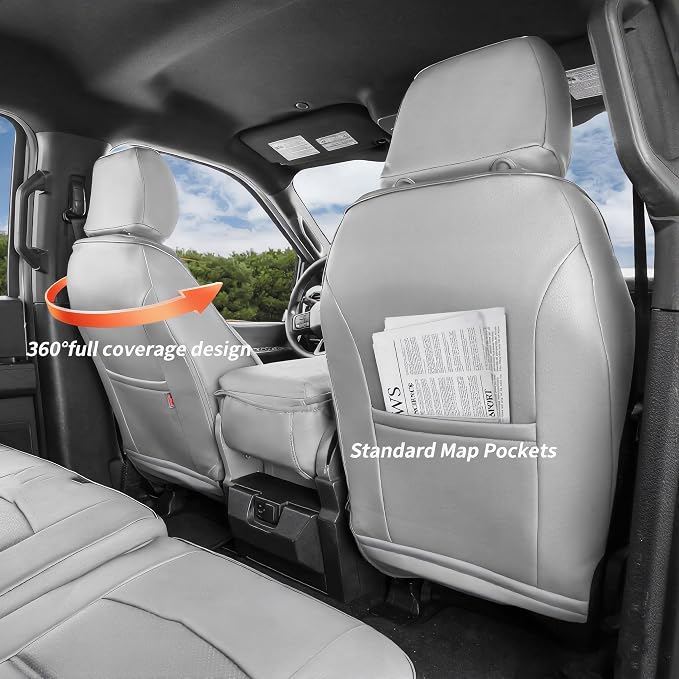 coverdream F150 Seat Covers for 2015-2020 Ford F150 SuperCab XL/XLT/Lariat & 2017-2022 F250/F350 SuperCab XL/XLT/Lariat,2-Door,Fully Covered,Waterproof Leather Seat Protector(Full Set,Grey)