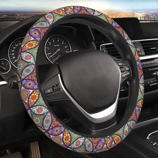 Floral Mandala Steering Wheel Cover for Women Girls, Universal 15 Inch Anti Slip Steering Wheel Protector Car Accessories Interior for Auto Truck SUV