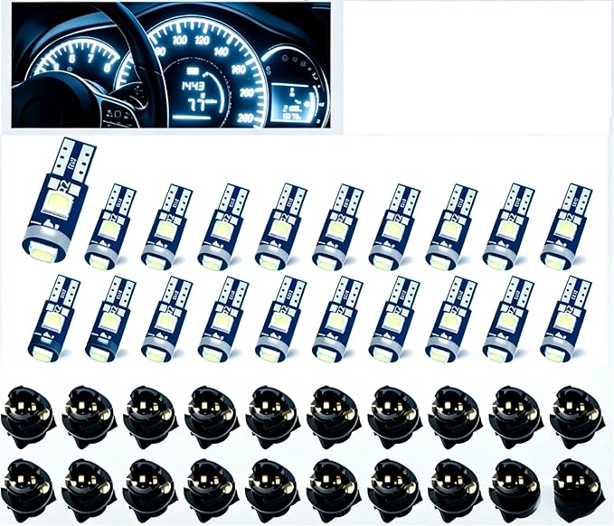 20PCS 74 LED Bulb Dash Lights, T5 2721 37 286 Wedge PC74 Twist Socket, Super Bright 12V Instrument Panel Gauge Cluster Light Kit for Car Automotive (White)