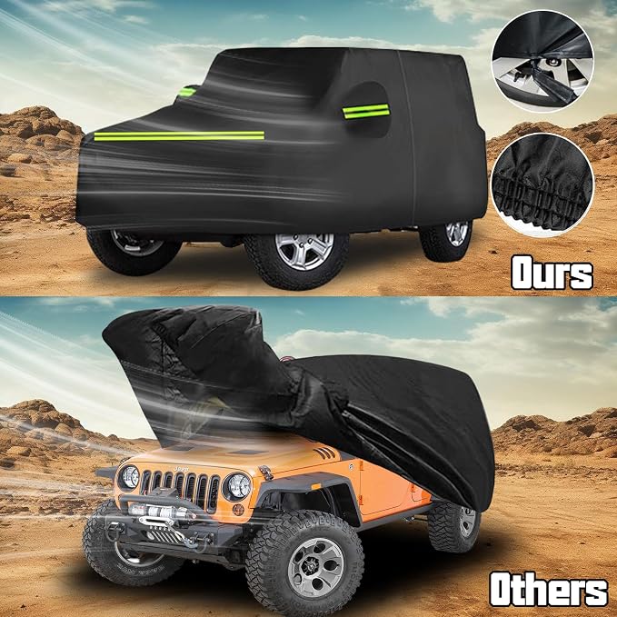 Waterproof Car Cover for J-eep Wrangler 4 Door 1987-2026, Outdoor Waterproof Sun Rain Snow Hail Protection with Driver Door Zipper for J-eep Covers Fits JK JL TJ YJ CJ