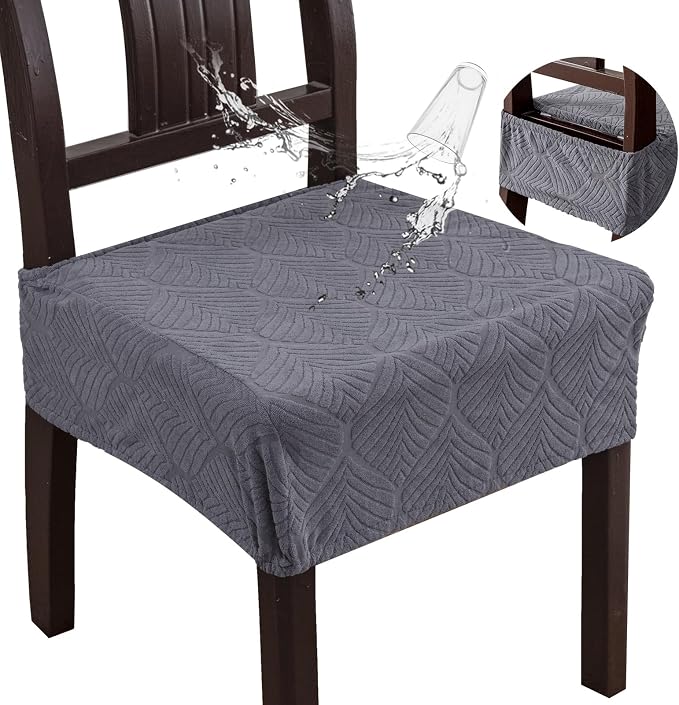Waterproof Stretch Seat Covers,Dining Room Chair for 2 Set Removable Washable Chair Slipcover Protectors,No Rear Covers,Dark Grey