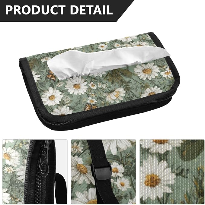 Car Visor Tissue Holder Mask Holder for Car, Car Tissue Box Sun Visor Napkin Holder Car Visor Accessories Adjustable Straps Reusable Durable Easy to Install Summer Daisy Butterfly Green