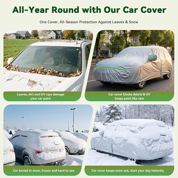 AUQDD 6-Layers Premium SUV Car Cover Waterproof All Weather Weatherproof UV Sun Protection Snow Dust Storm Resistant Outdoor Exterior Custom Form-Fit Full Padded Car Cover with Straps 214-232 K11…