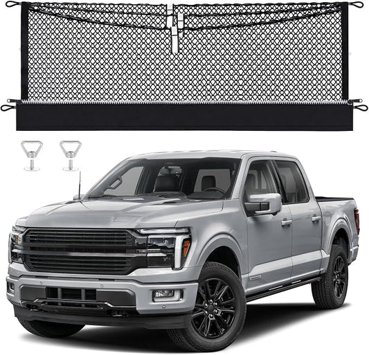 3-Layer Cargo Net for Ford F150 / F250 / F350 / F450 2015-2026, Zipper Bag Truck Bed Net for Groceries, Heavy Duty Oxford Cargo Organizer Storage Nets with Carabiners