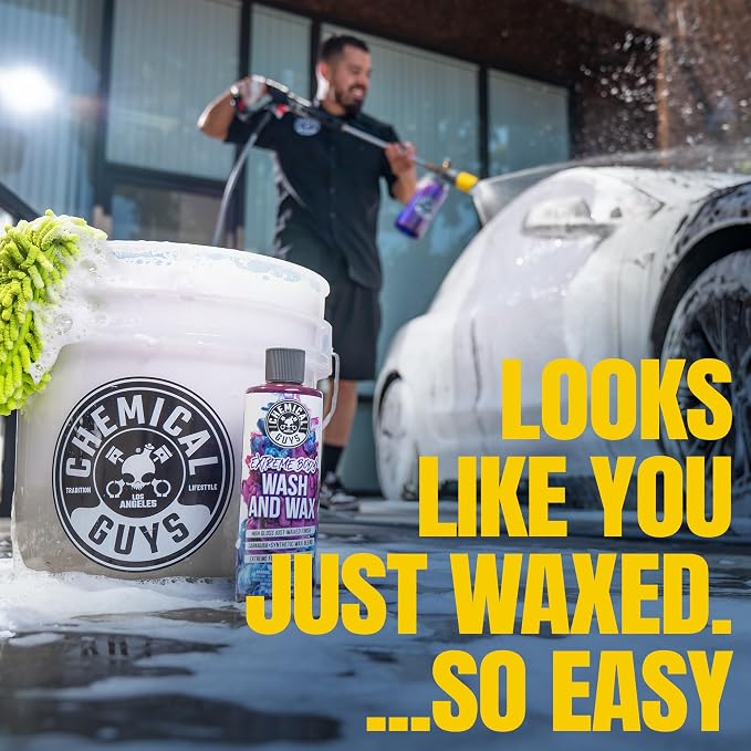 Chemical Guys, Extreme Bodywash & Wax Car Wash Soap, Grape Scent, 1 Gallon | Thick clinging foam in cannons, guns or buckets, carnauba adds gloss, gentle on wax and sealant, grape scent