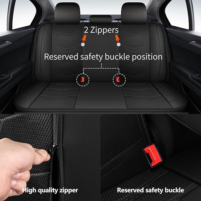 HChengkikz Car Seat Cover, Breathable and Sporty (Black) | Leather, Universal Fit for Most SUVs, Cars, Sedans, Trucks, Airbag Compatible, Easy to Install