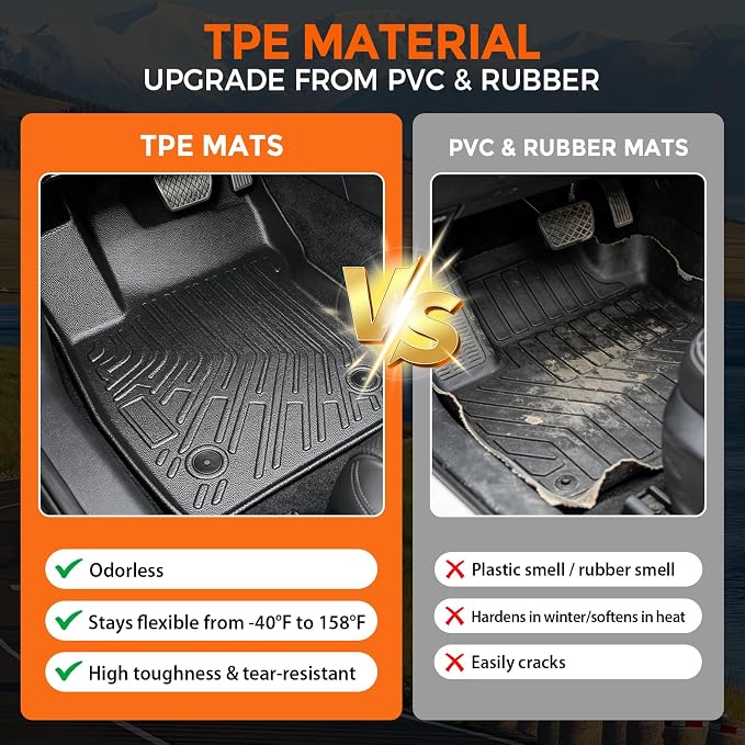 Floor Mats for Chevrolet Chevy Volt Gas & PHEV 2016-2019 | Heavy Duty TPE All Weather Protection, Waterproof Non-Slip Black Car Liners (Two-Row Floor Mats & Cargo Liner)