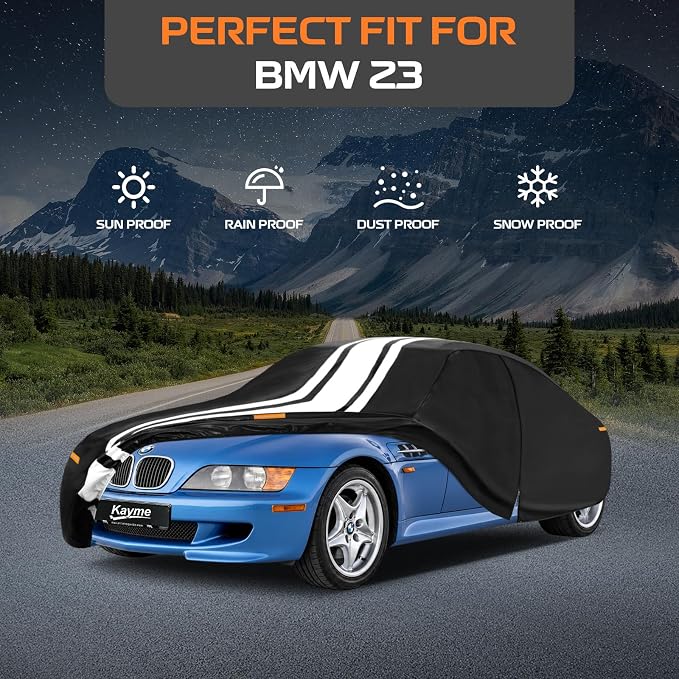 Kayme Heavy Duty Car Cover Custom Fit for BMW Z3 (1995-2004), Outdoor Full Exterior Cover with Tape and Towel, Rain Snow Sun UV Protection.