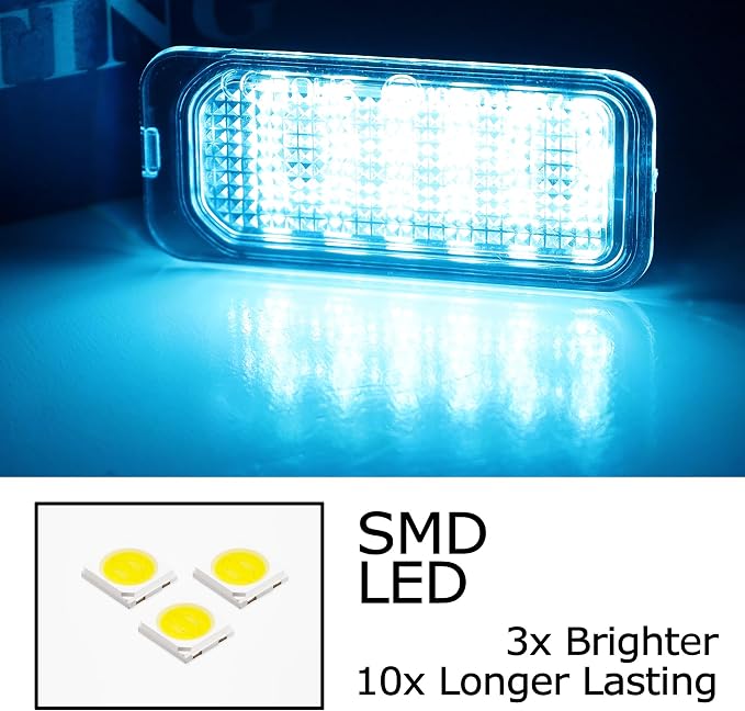 iJDMTOY Ice Blue Full LED License Plate Light Kit Compatible With Ford C-Max Edge Transit Connect Ecosport Ranger, Jaguar XF XJ, 18-SMD Aqua LED & Can-bus Error Free