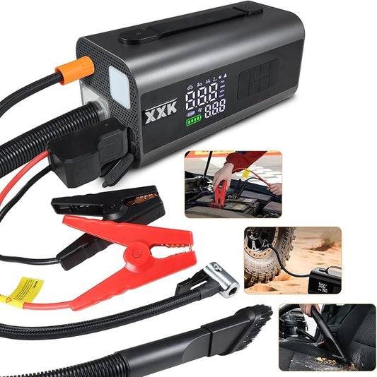 160PSI Tire Inflator Portable 2000A Car Jump Starter,20000mAh | 15000PA Vacuum With Digital Pressure Gauge,Power Bank With Led Light,Suck&Blow Function,For Car,Bicycle,Balls
