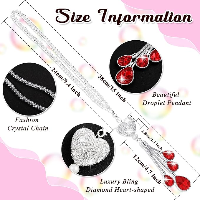 Frienda Bling Car Rear View Mirror Accessories for Women Gift Cute Heart Crystal Hanging Charm Diamond Decoration Lucky Interior Ornament Pendant(9.8 Inch,Red)
