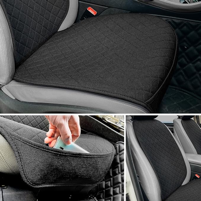 BOPUOVRE Linen Car Seat Covers Front Seat Covers Breathable Cloth Fabric Car Seat Protector - Universal Fit for Cars, Vans, SUVs, Trucks - 2 Units - Black