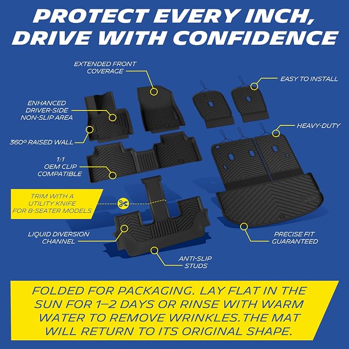 Michelin Vehicle Mats, Premier Series All-Weather TPE Custom Fit Liner for 2027 Kia Telluride Gas 7 & 8 Seats Floor Mats (7 Piece)