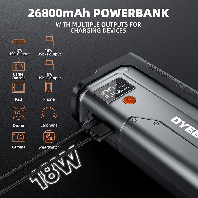 7000A Jump Starter for All Gas & 12.0L Diesel, 800LM Flashlight | Force Start for Completely Dead Batteries,Fast Charging & 10 Advanced Safety Protections