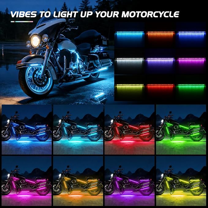 Nilight - TL-35 12PCS Motorcycle RGB Led Light Kit Waterproof Multi-Color Atmosphere Lights Lamp with Dual RF Wireless Remote Controllers for Harley Davidson Honda Kawasaki Suzuki, 2 Years Warranty
