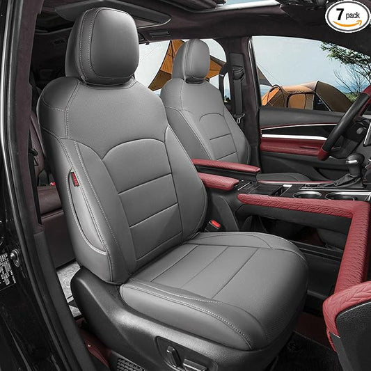 coverdream Leather Seat Covers for Toyota Sienna 2021–2026 XSE/XLE/Limited/Platinum/Woodland,7-Passenger,2nd Row w/No Leg Rest,Custom Fit Full Set Waterproof Seat Protector,Gray