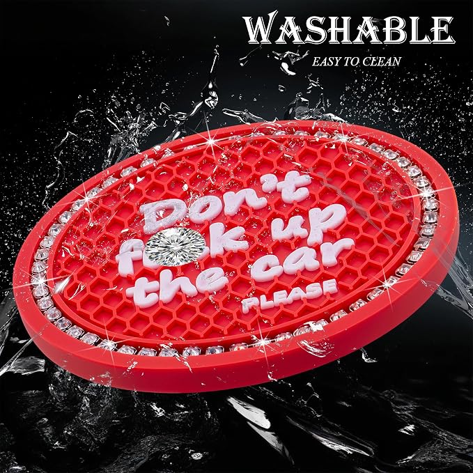 2PCS Bling Crystal Rhinestone Cup Holder Coaster – 2.75 Inch Anti-Slip Auto Insert Cup Coaster – Sparkling Interior Decor Accessories for Cars & Vehicles (Red & White)