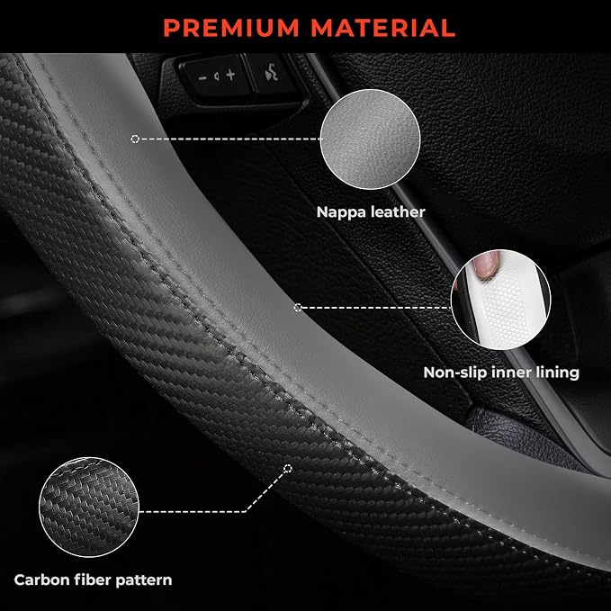 Steering Wheel Cover for Toyota RAV4, Camry, Corolla, Tacoma, Highlander, Sienna, Fit 14.5-15" Wheels, Standard Size (Gray)