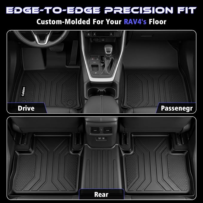 Floor Mats for Toyota RAV4 2019-2025 (Include Hybrid) | All Weather TPE Floor Liners, Custom Fit Floor Mat for RAV4, Cargo Liner, Backrest Mats & Door Sills, Full Coverage Set