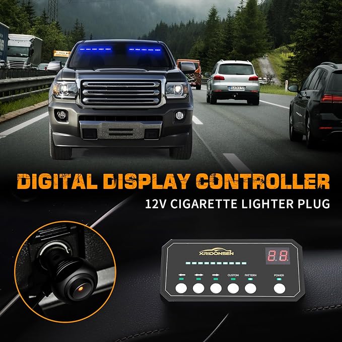XRIDONSEN 2x 17 inch Blue Emergency Lights 40 LED Dash Strobe Lights | Interior Front/Rear Safety Flashing Warning Hazard Windshield Light Bar for Vehicles Trucks Car