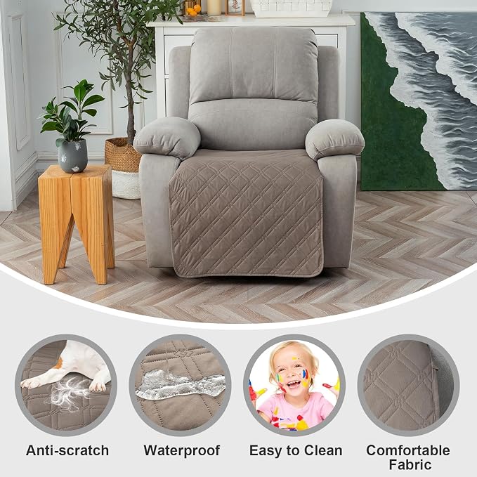 Genina Waterproof Recliner Chair Covers, Recliner Cover for Dog Pets Friendly, Washable Antislip Reclining Chair Cover Furniture Protector, Sofa Slipcover for Living Room(23.6inch/Taupe)