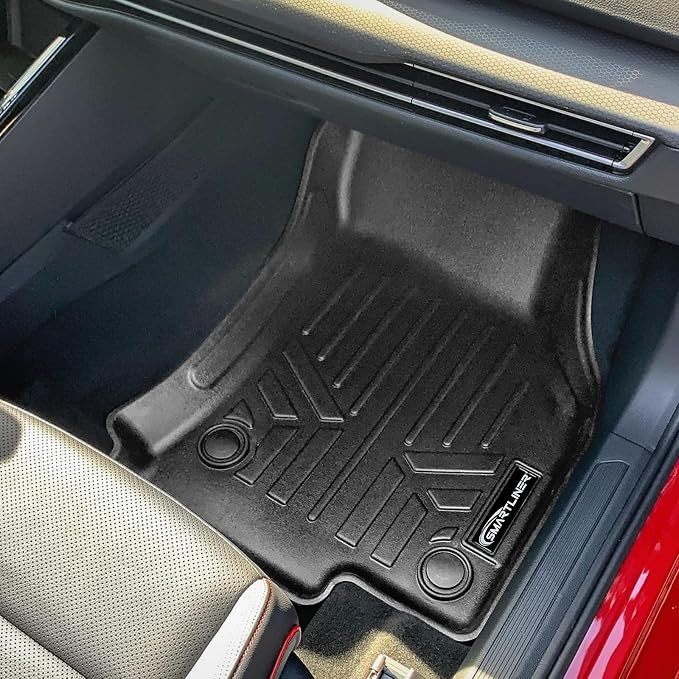 SMARTLINER Custom Fit Floor Liners - Fits 2022-2024 Volkswagen Golf R & Golf GTI - 1st & 2nd Row Liner Set - All Weather Floor Liners - Black