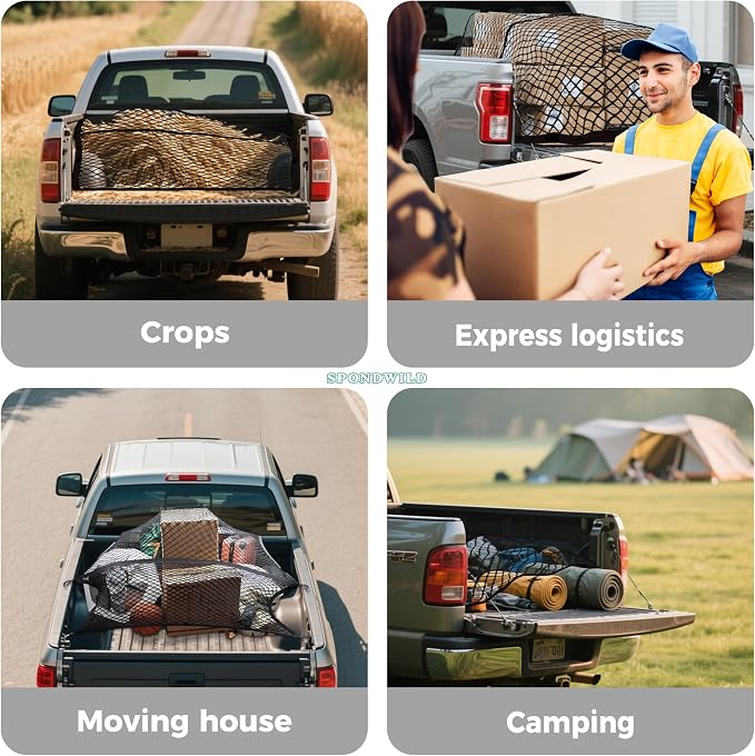 Highly Elastic Cargo Net with Hook, 6'x4' Stretches to 12'x8' | Adjustable Simple Truck Bed Storage Organizer for SUVs, Cars and Trucks, Single Layer, Ideal for Securing Daily Light Loads