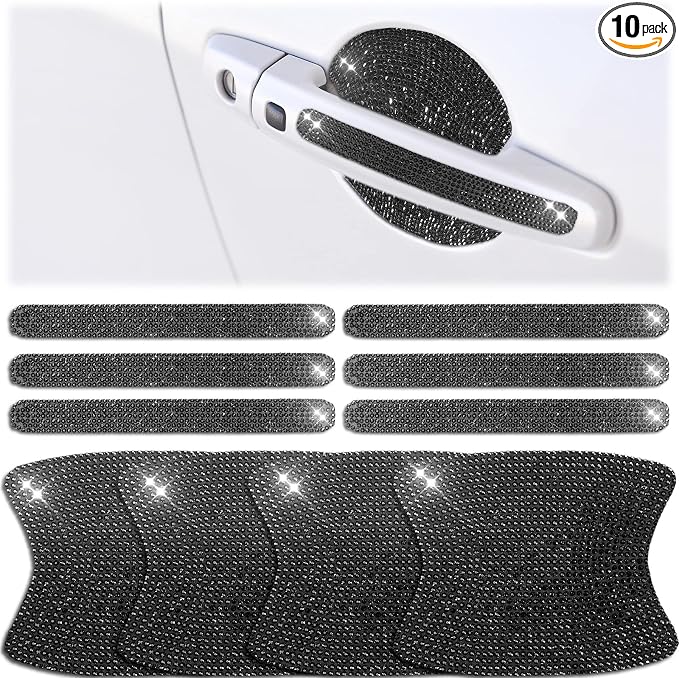 Frienda 10 Pieces Bling Car Accessories for Women Bling Car Door Handle Protector Door Handle Covers for Car Rhinestone Car Bowl Protector Accessories Women Stickers(Black)