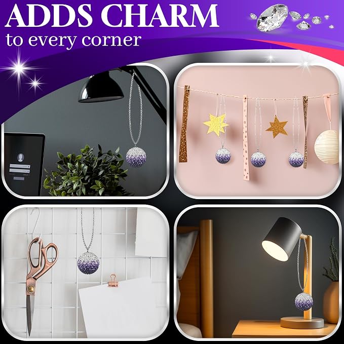 Bling Car Accessories - Elegant 1.37" Crystal Ball Rear View Mirror Charm with Hand-Set Sparkling Rhinestone and 17.7" Long Chain - Bling Rear View Mirror Accessories, Сrystal Сar Hanging Ornament