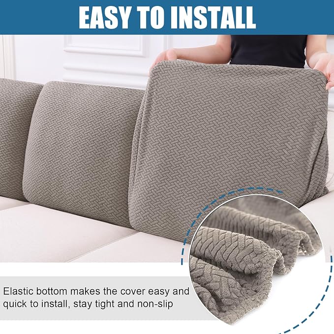 Smiry Waterproof Couch Cushion Covers, Stretch Jacquard Thick Sofa Cushion Covers, Washable Seat Slipcover Elastic Furniture Protector for Pets, Kid (Back Cover L, Taupe)