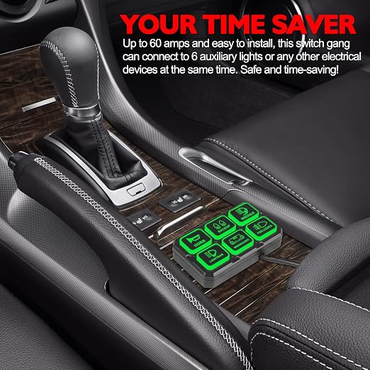 6 Gang Switch Panel, RFROAD LIGHTING Touch Panel Circuit Control Box for Truck Marine Off-Road Car with Push Button, Waterproof and Dustproof, 2 Years Warranty