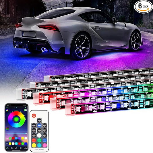 Car Underglow Kit, 6 in 1 RGB Led Lights Strip for Cars, SUV, Truck Chassis | 12V, Neon Ambient Sets with Turn Signal, Ultra Bright, Chasing Glowing, APP & Remote Control, Sync to Music, Waterproof