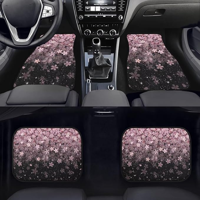 Pink Cherry Blossoms Print Car Floor Mats Set of 4 Universal Vehicle Floor Carpet Decorative Auto Front Rear Foot Rugs for Trucks SUV Sedan